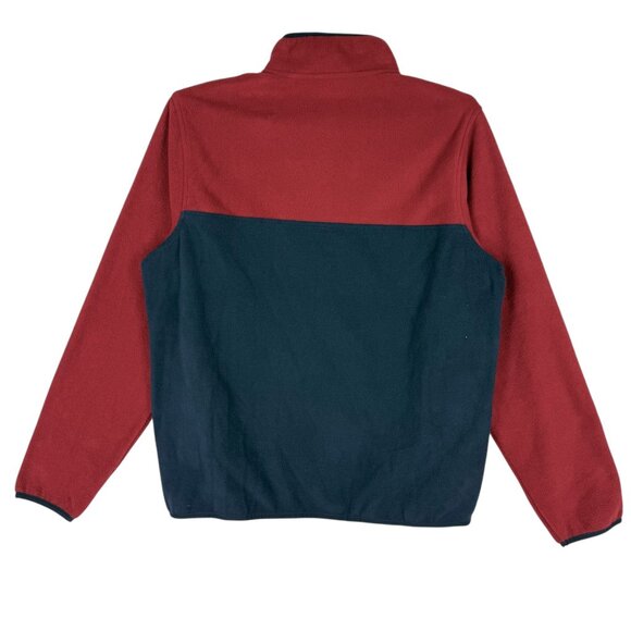 NWOT Lands End Men's Fleece Pullover Henley Mock Neck Snap Red/Blue Jacket Sz M - Picture 2 of 10
